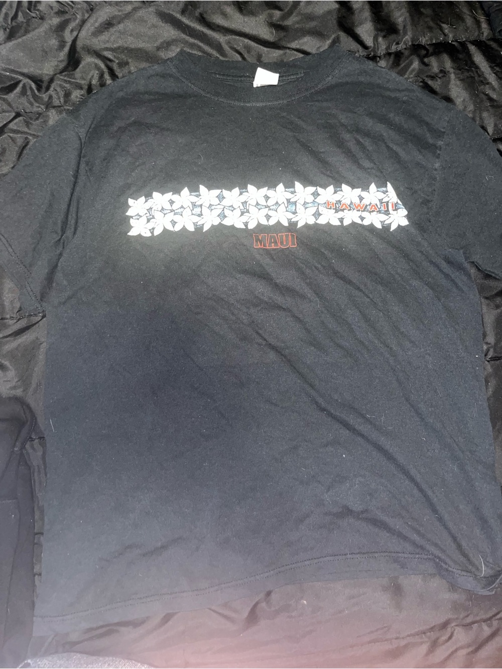 Vintage Hawaii Maui Black Graphic Tee with Plumeria Stripe size L
